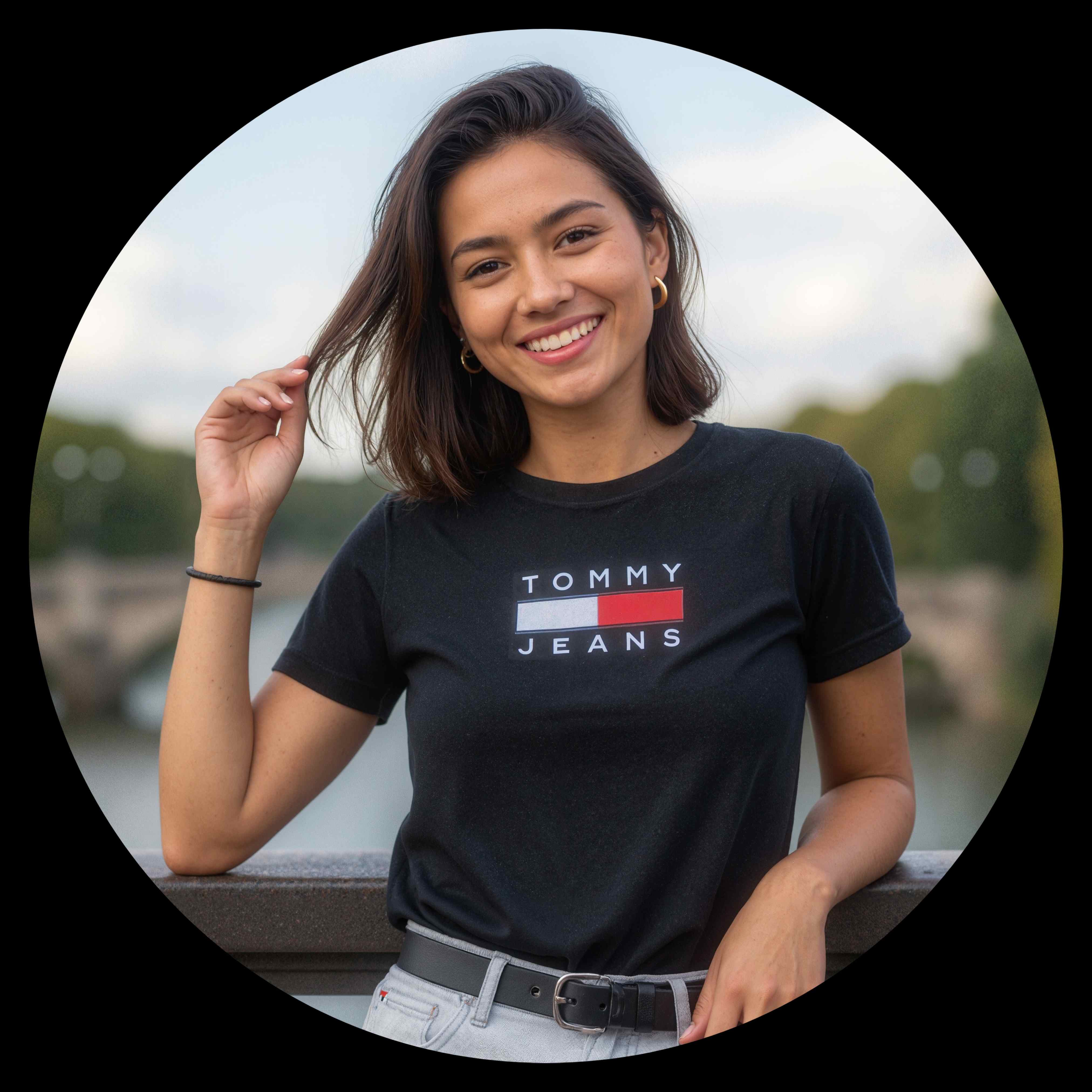 Cátia Barreto, criadora do Arte Goods, sorrindo e apoiada em uma grade